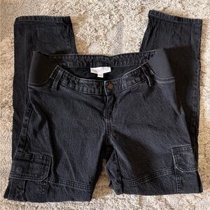 Black Denim Maternity Cargo Pants